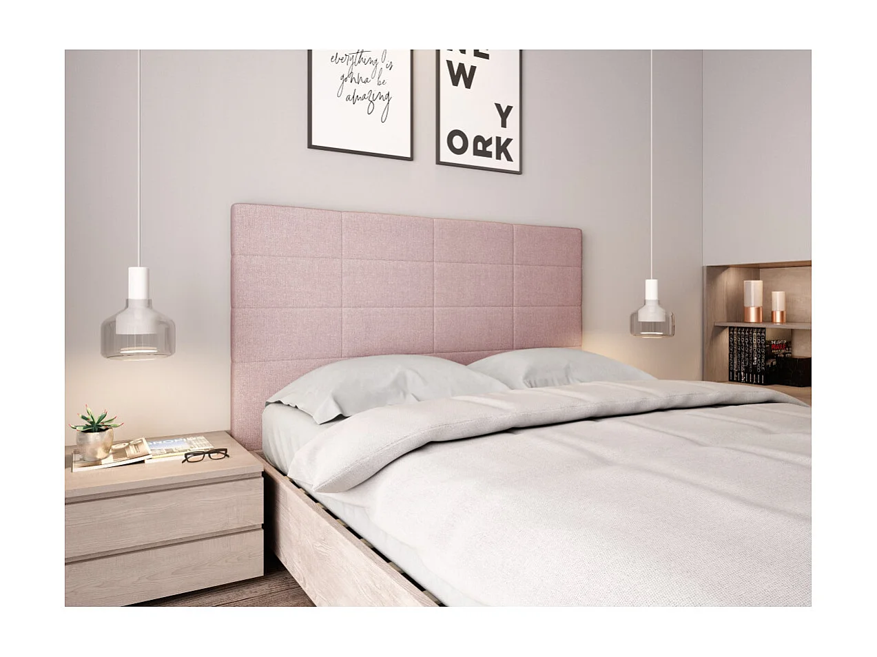 Tête de lit en tissu WILLY - Rose, Largeur - 140 cm