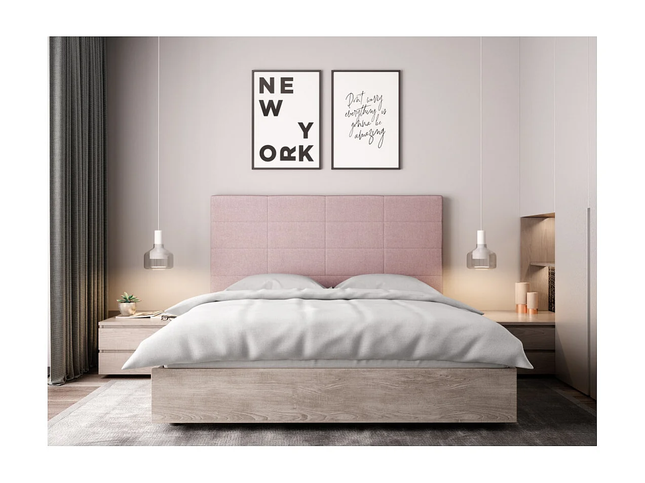 Tête de lit en tissu WILLY - Rose, Largeur - 140 cm