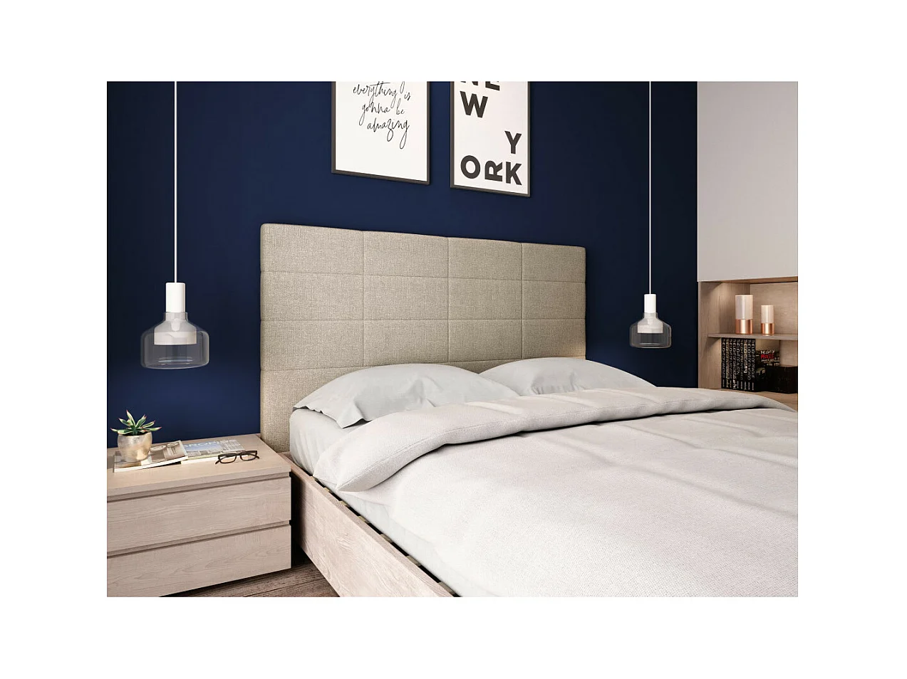 Tête de lit en tissu WILLY - Beige, Largeur - 140 cm