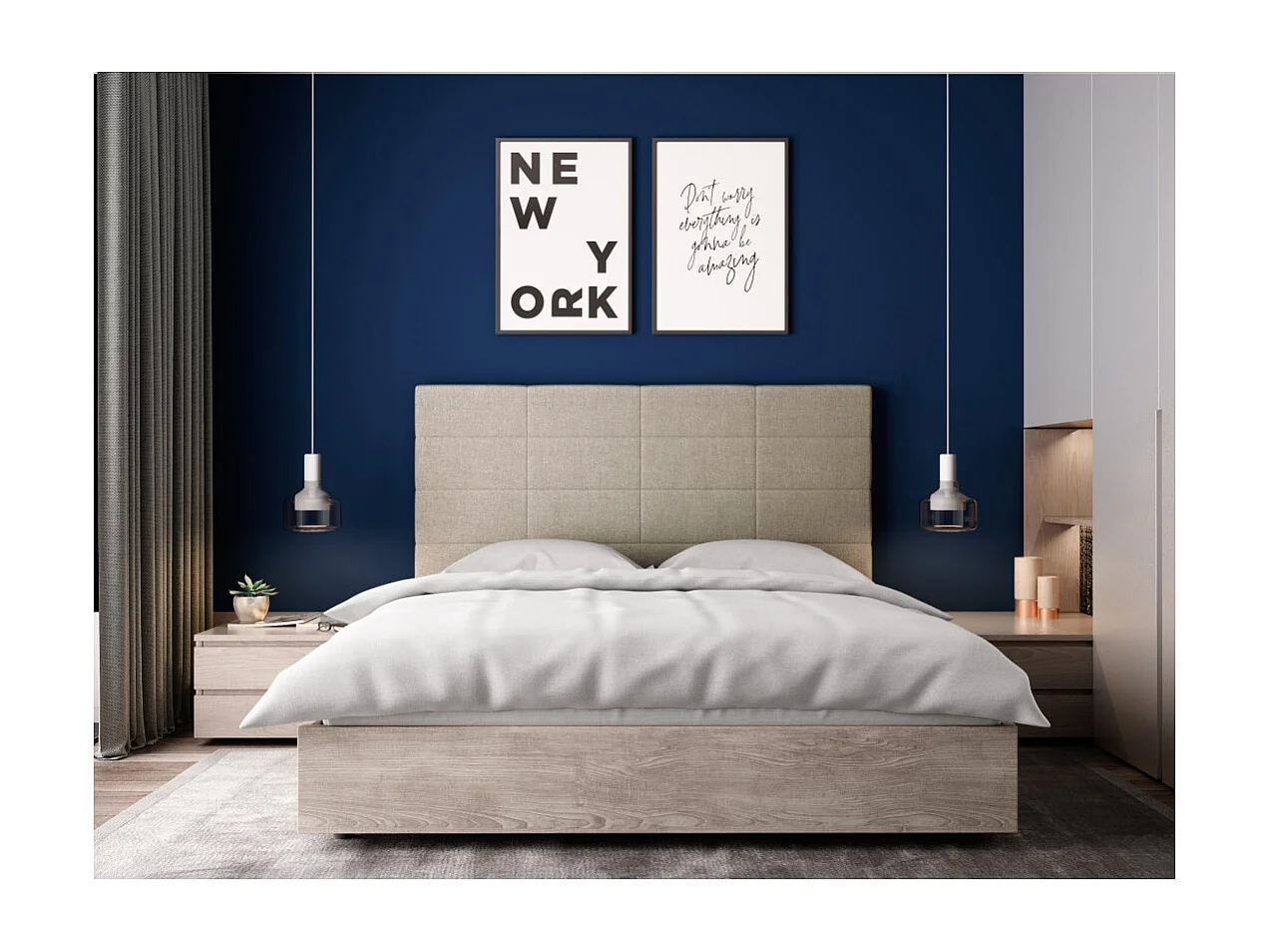 Tête de lit en tissu WILLY - Beige, Largeur - 140 cm