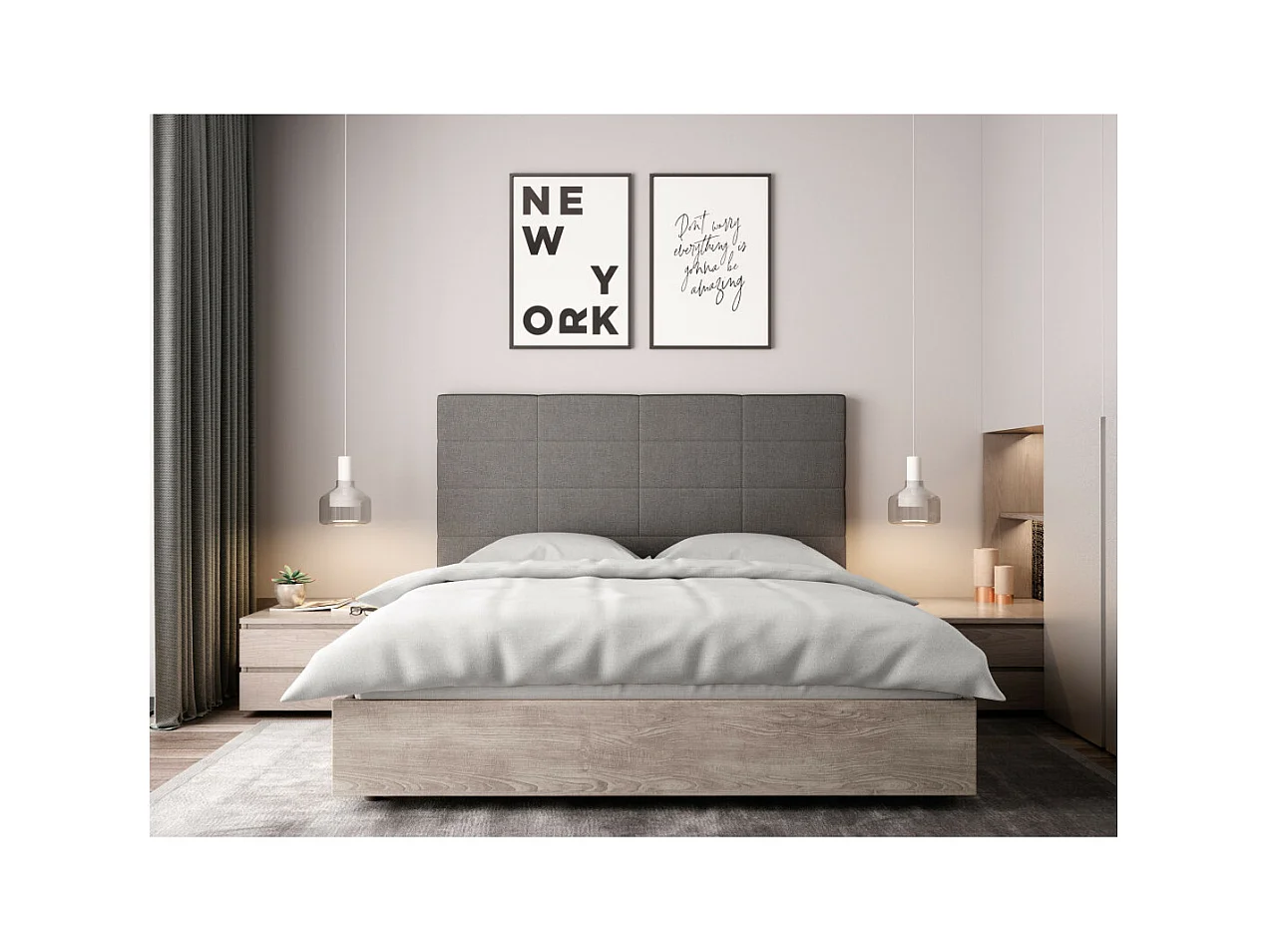 Tête de lit en tissu WILLY - Gris, Largeur - 160 cm