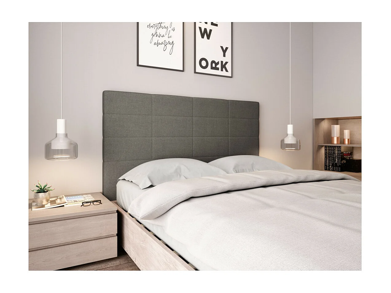 Tête de lit en tissu WILLY - Gris, Largeur - 160 cm