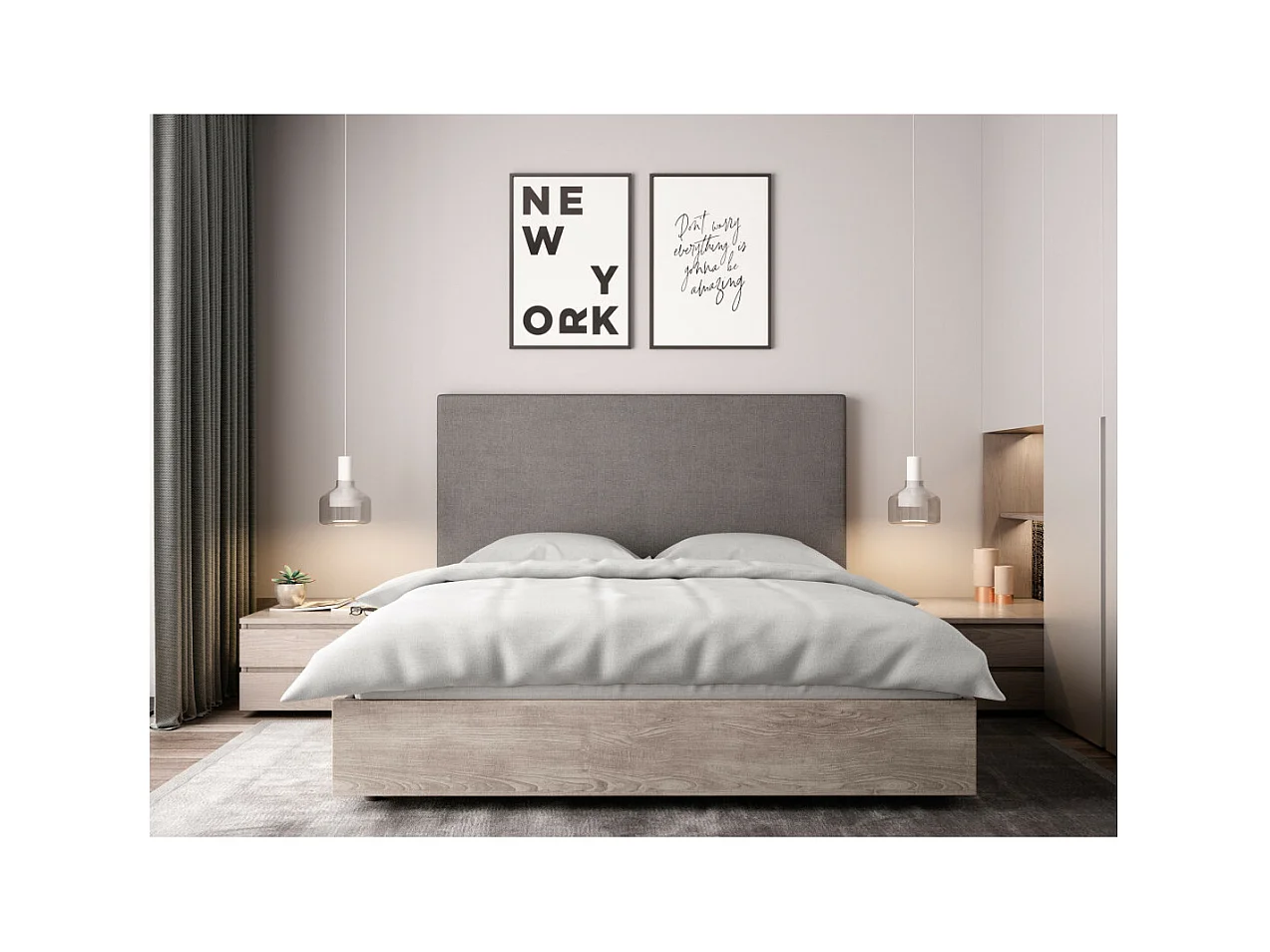 Tête de lit lisse en tissu NUMA - Gris, Largeur - 160 cm