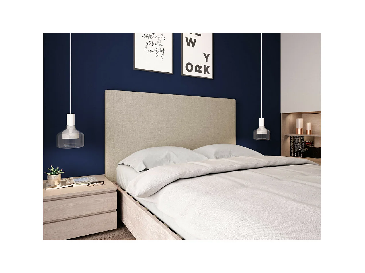 Tête de lit lisse en tissu NUMA - Beige, Largeur - 160 cm