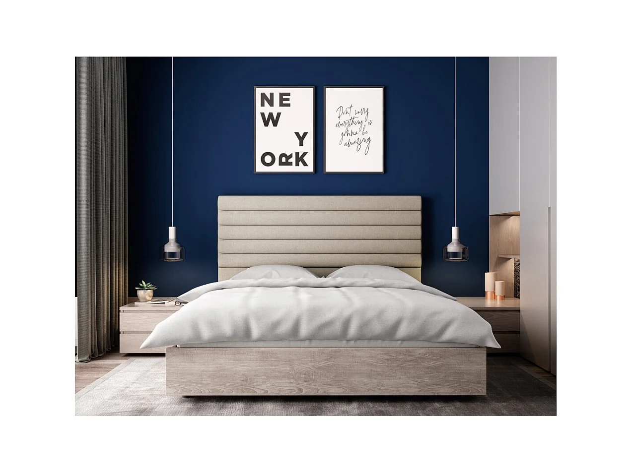 Tête de lit en tissu LUCA - Beige, Largeur - 160 cm