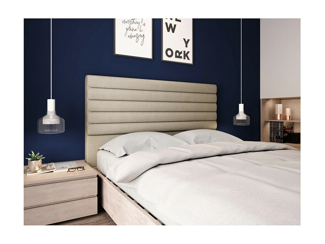 Tête de lit en tissu LUCA - Beige, Largeur - 160 cm