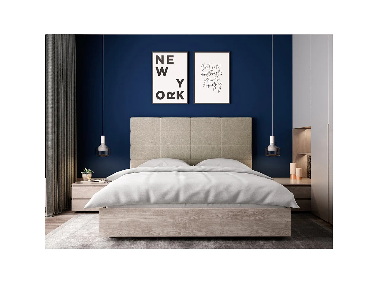 Tête de lit en tissu WILLY - Beige, Largeur - 160 cm