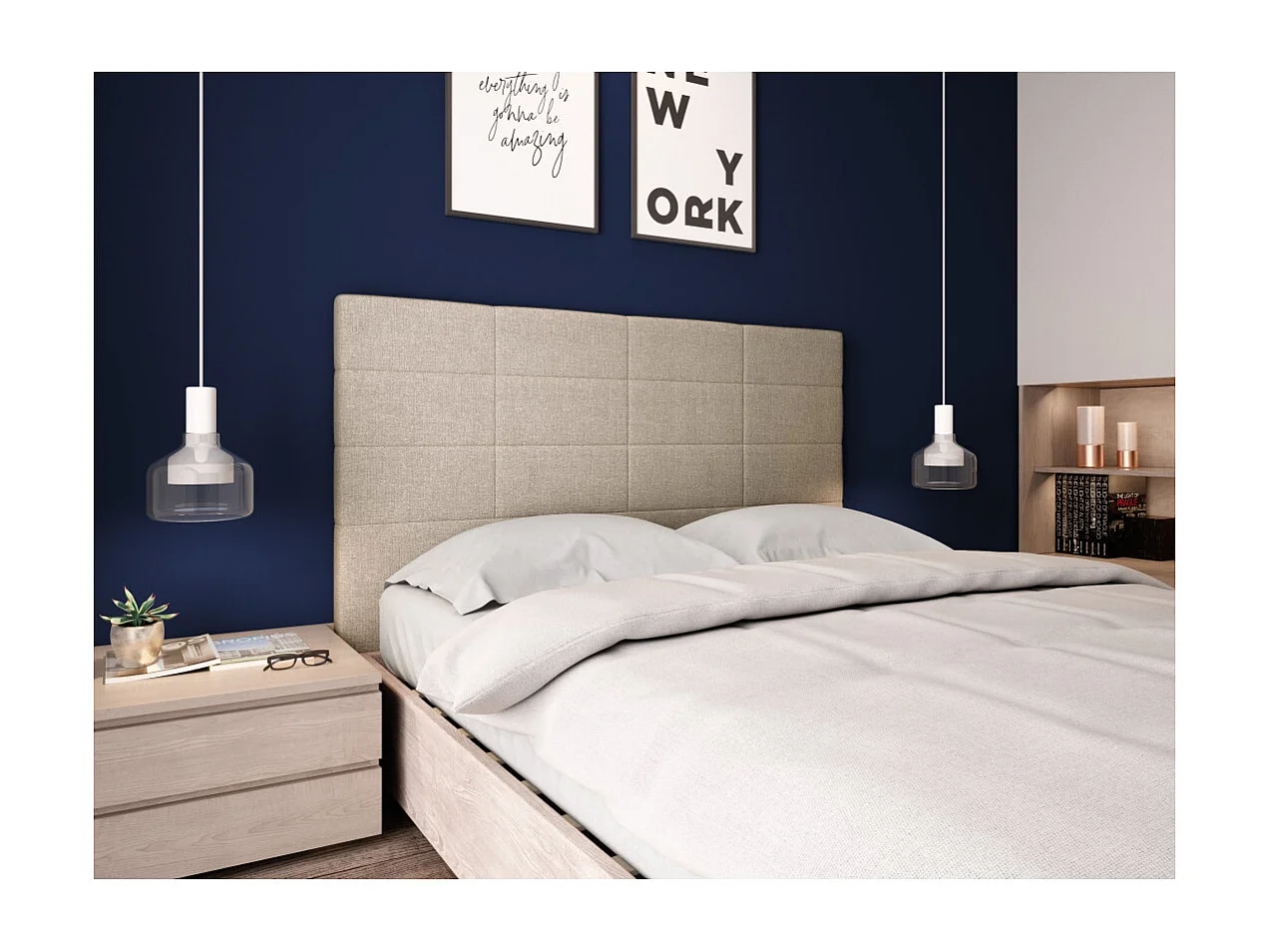 Tête de lit en tissu WILLY - Beige, Largeur - 160 cm