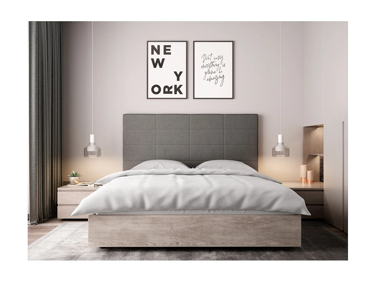 Tête de lit en tissu WILLY - Gris, Largeur - 140 cm