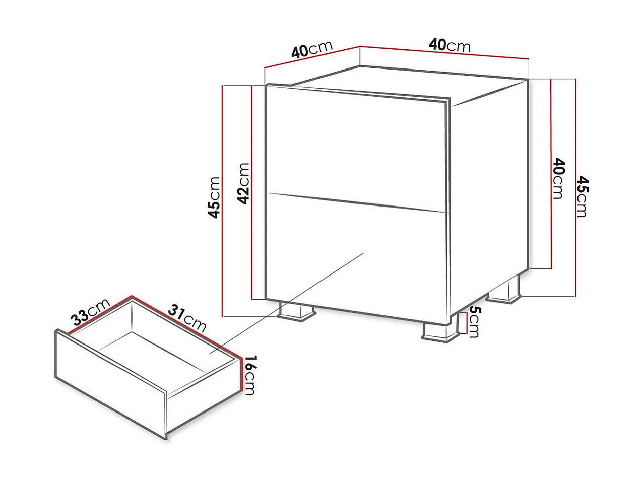 Mesa de cabeceira Tivdalu 127, Número de gavetas: 2, 5x4x4cm