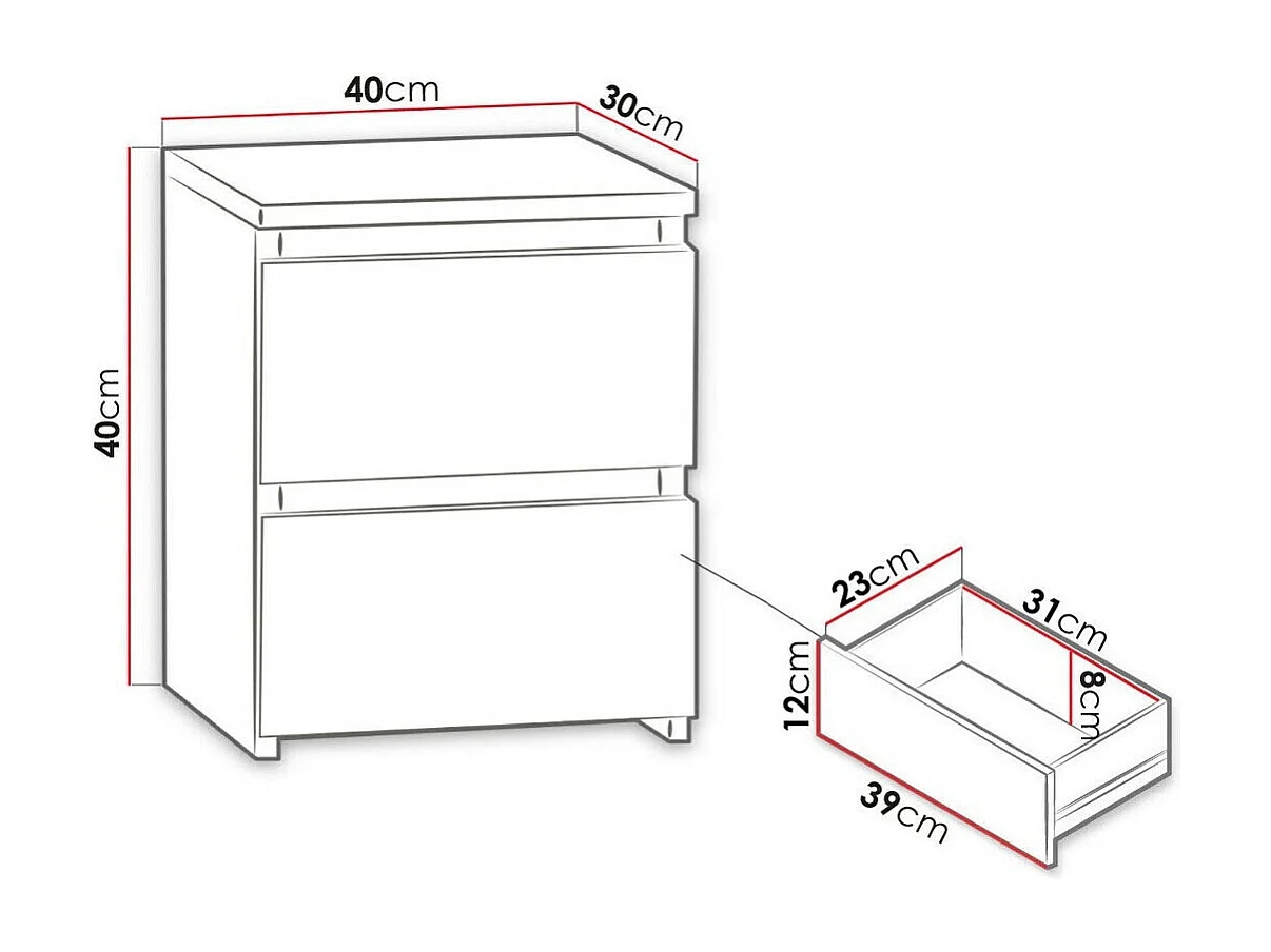 Mesa de cabeceira Comfivo 158, Número de gavetas: 2, 4x4x3cm