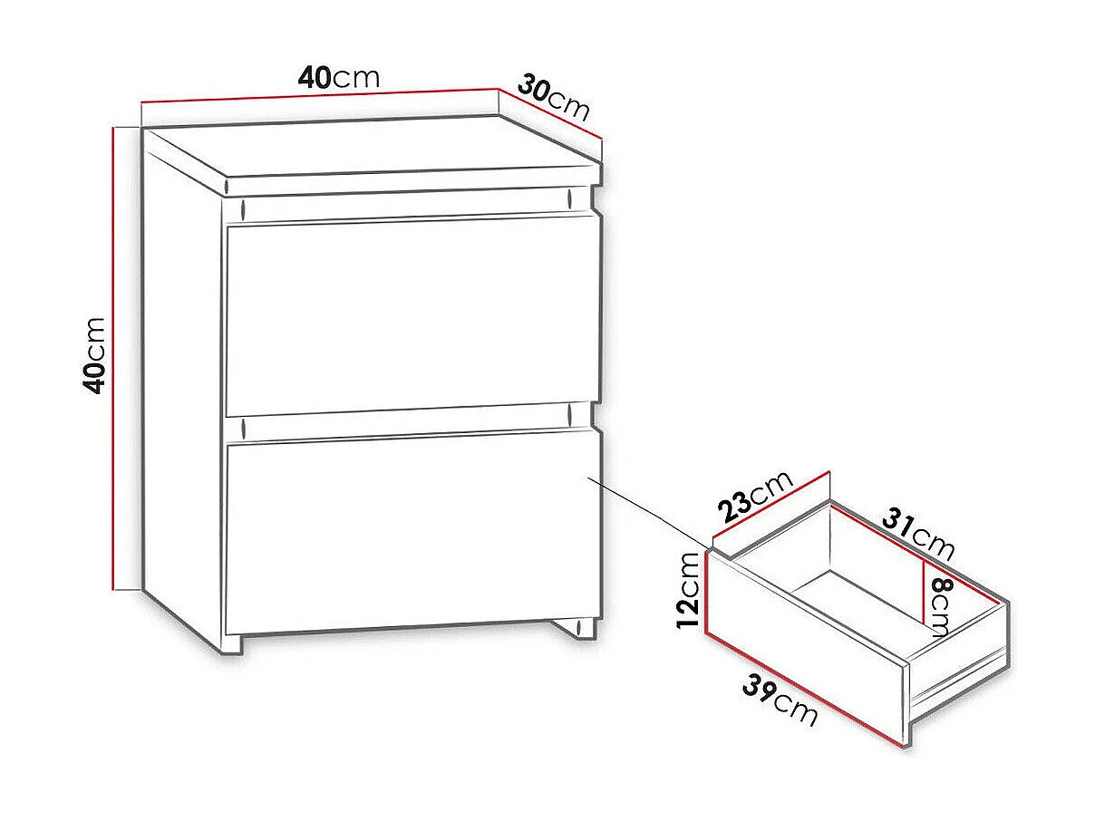 Mesa de cabeceira Comfivo 158, Número de gavetas: 2, 4x4x3cm