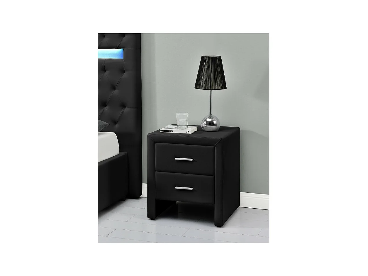 Table de chevet ROMY en simili - Noir