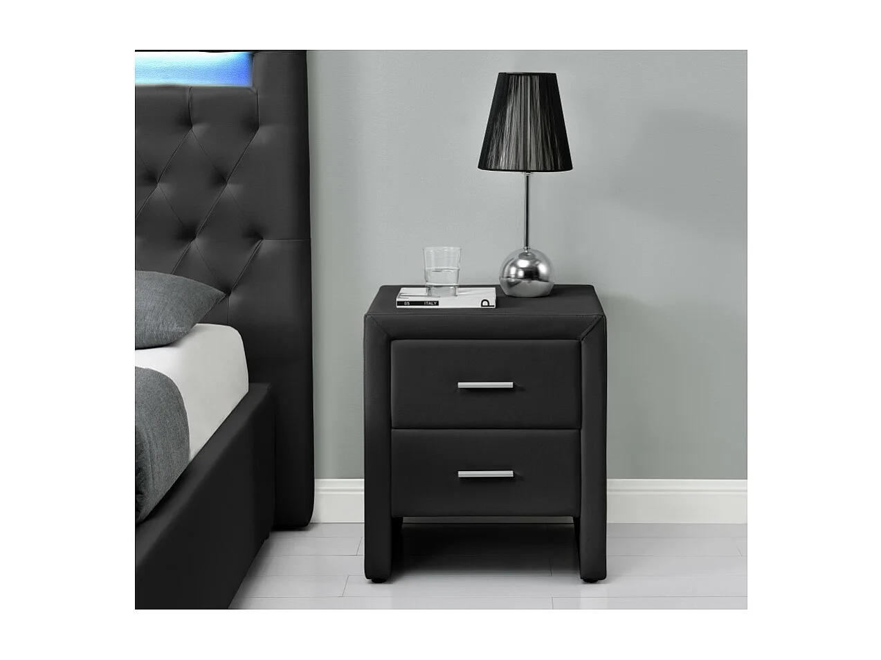 Table de chevet ROMY en simili - Noir