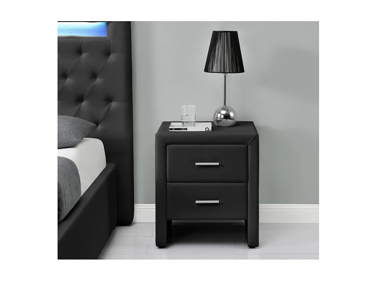 Table de chevet ROMY en simili - Noir