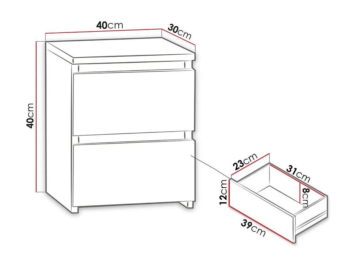 Mesa de cabeceira Comfivo 158, Número de gavetas: 2, 4x4x3cm