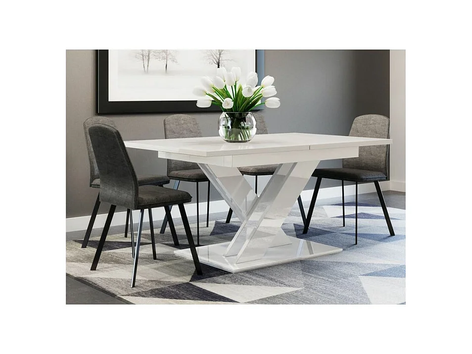 Tavolo Goodyear 103, Bianco lucido, 76x80x140cm, Con, Truciolare laminato