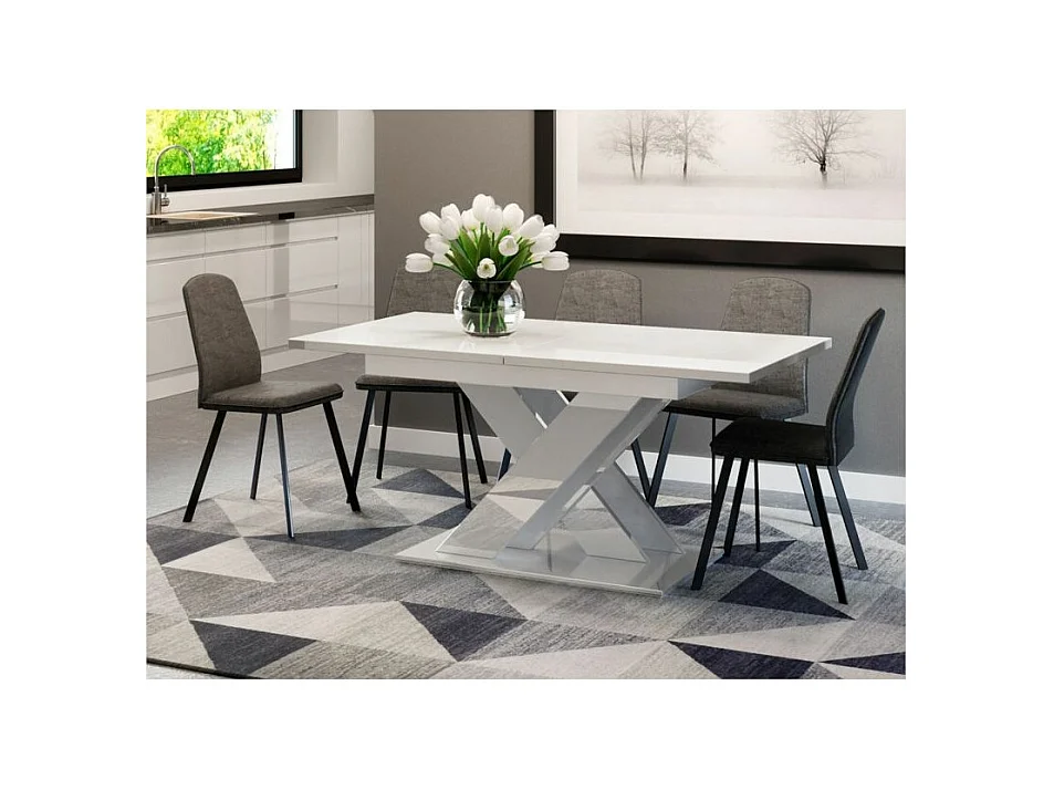 Tavolo Goodyear 103, Bianco lucido, 76x80x140cm, Con, Truciolare laminato