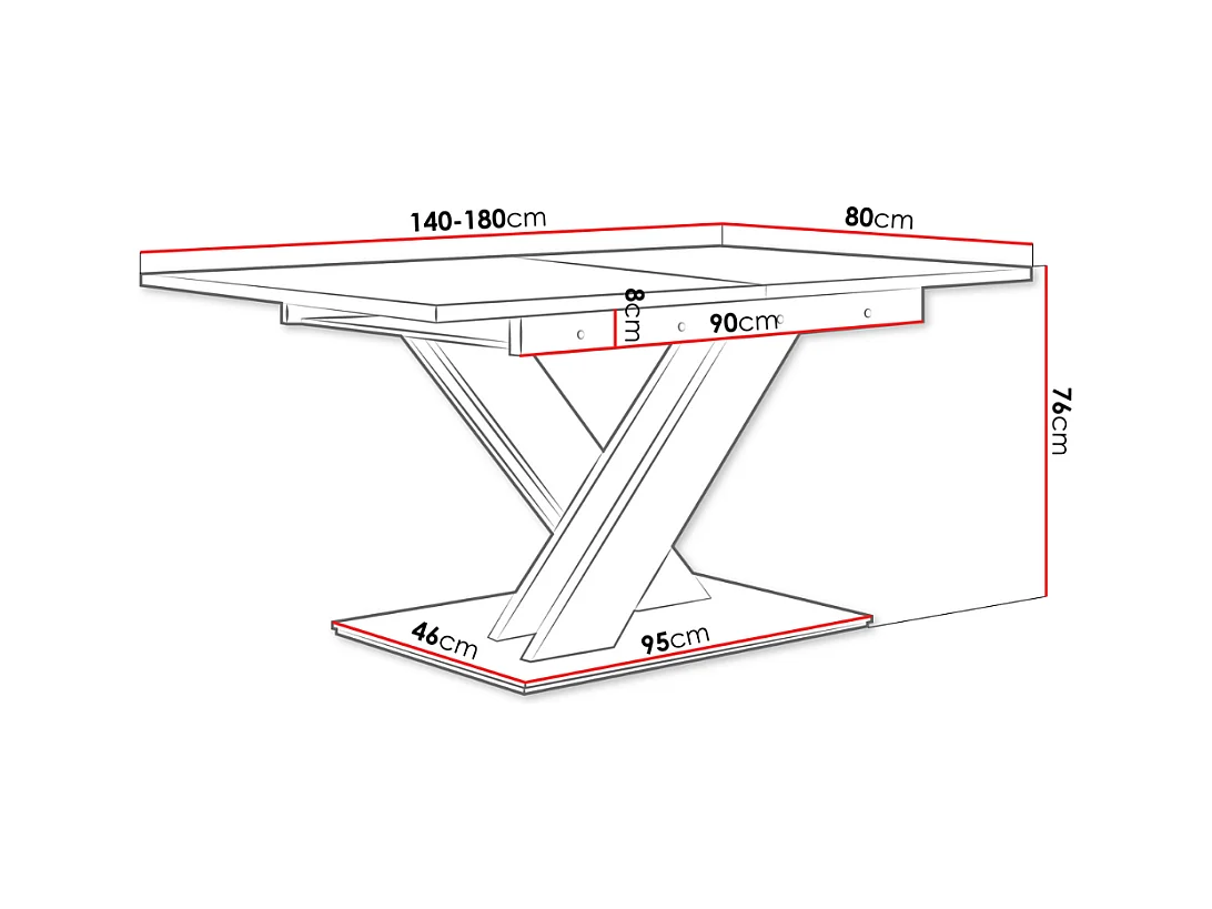 Tavolo Goodyear 103, Bianco lucido, 76x80x140cm, Con, Truciolare laminato
