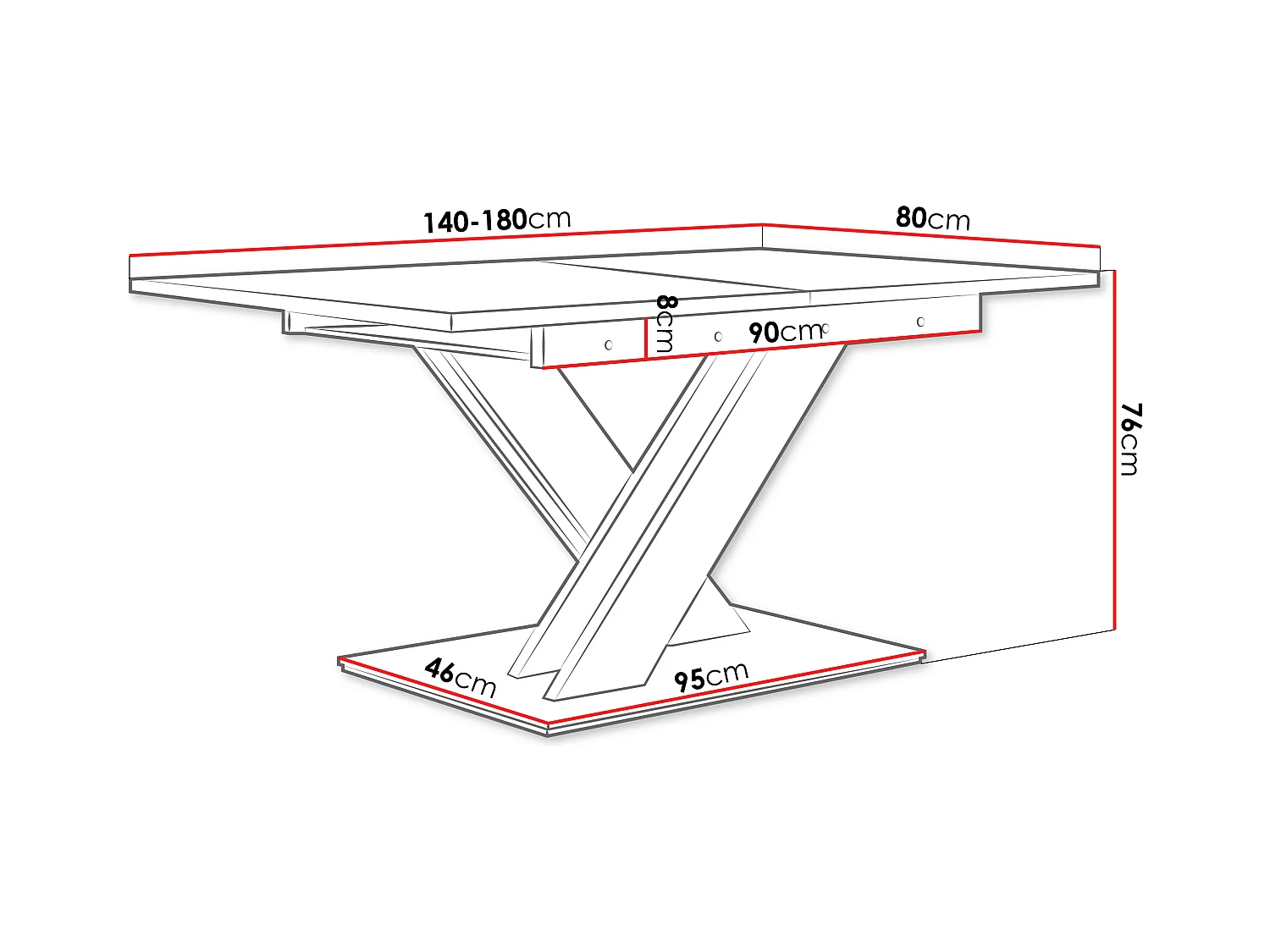 Tavolo Goodyear 103, Bianco lucido, 76x80x140cm, Con, Truciolare laminato