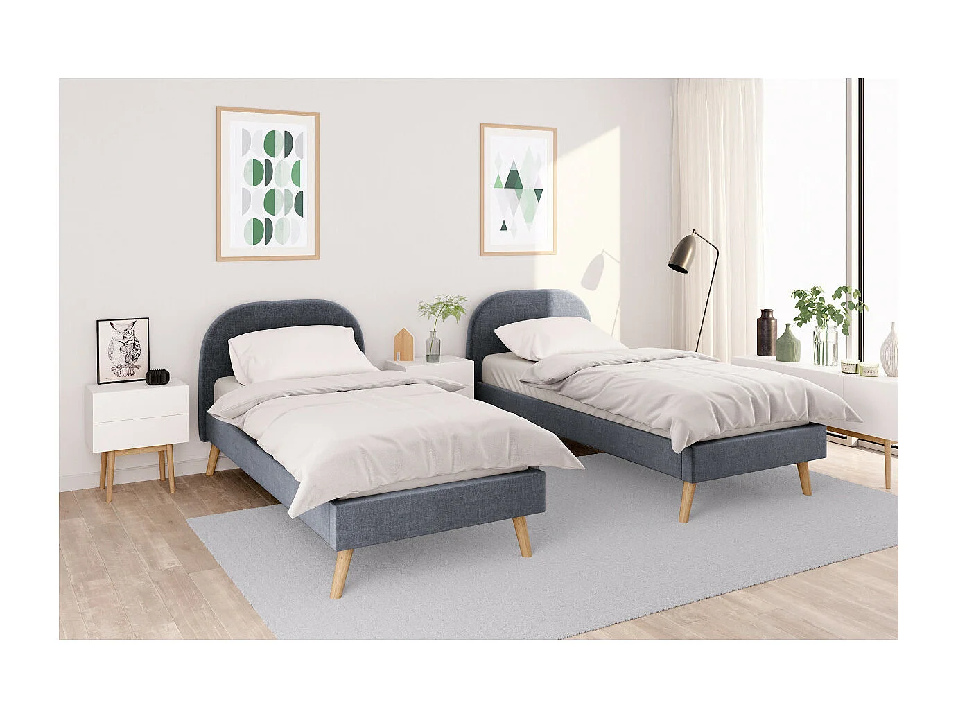 Cadre de lit MOBY avec sommier à lattes en tissu - Gris anthracite, Largeur - 90 cm