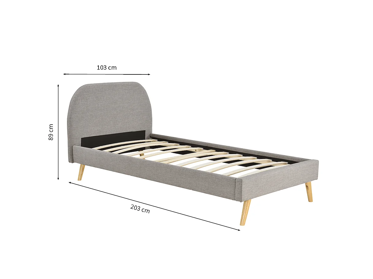 Cadre de lit MOBY avec sommier à lattes en tissu - Gris anthracite, Largeur - 90 cm