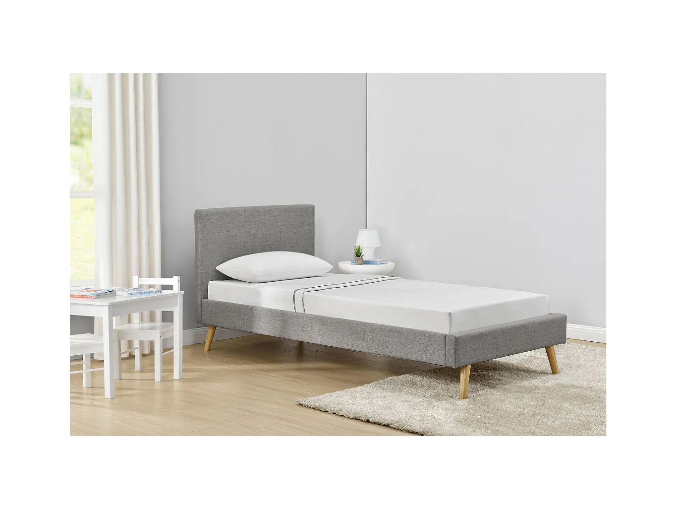 Cadre de lit LODI avec sommier à lattes - Gris clair, Largeur - 90 cm