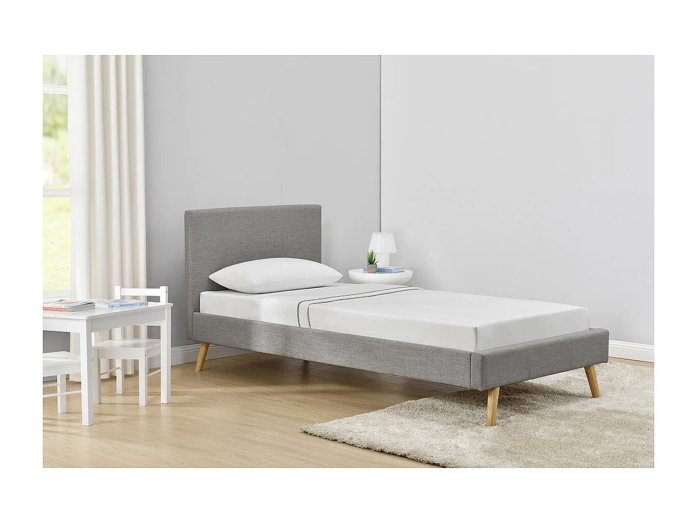 Cadre de lit LODI avec sommier à lattes - Gris clair, Largeur - 90 cm