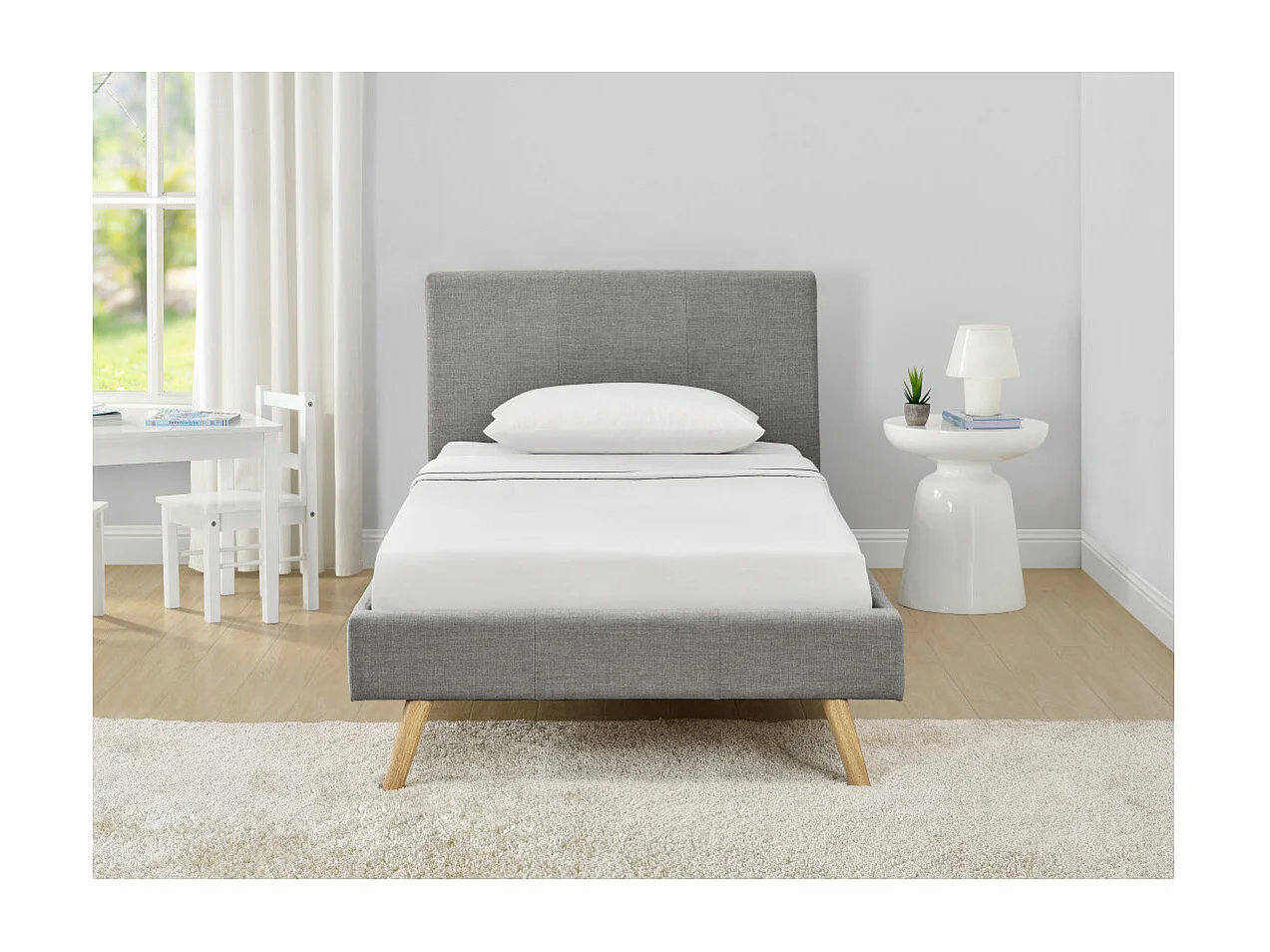 Cadre de lit LODI avec sommier à lattes - Gris clair, Largeur - 90 cm