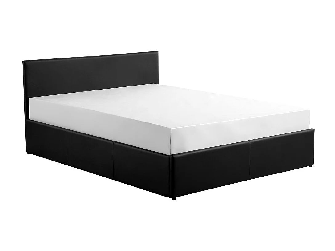 Cadre de lit EDGAR avec sommier relevable à lattes en simili - Noir, Largeur - 140 cm