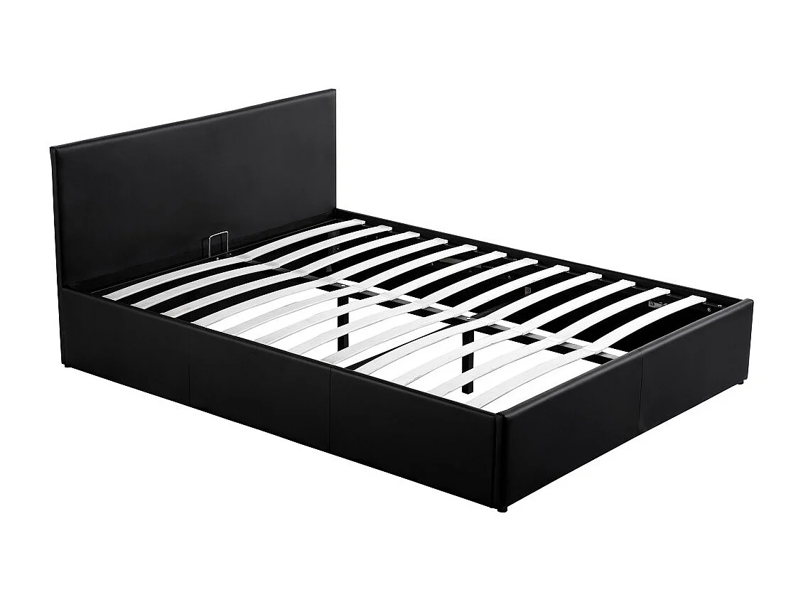 Cadre de lit EDGAR avec sommier relevable à lattes en simili - Noir, Largeur - 140 cm