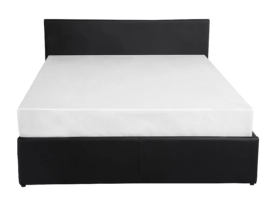 Cadre de lit EDGAR avec sommier relevable à lattes en simili - Noir, Largeur - 140 cm