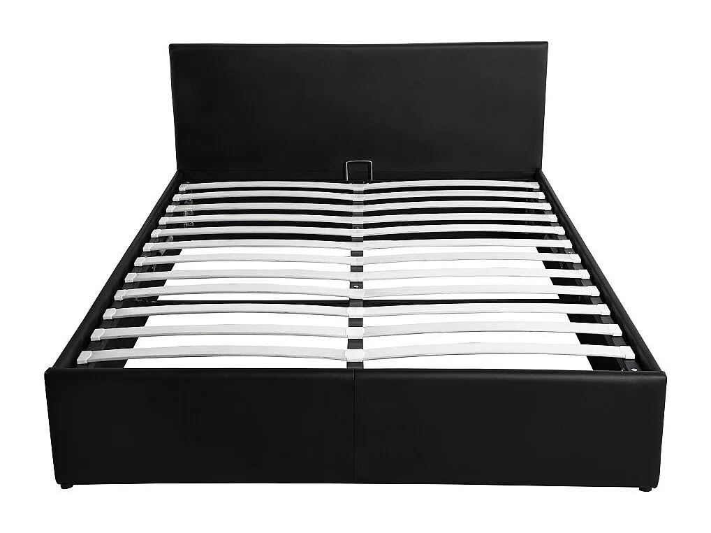 Cadre de lit EDGAR avec sommier relevable à lattes en simili - Noir, Largeur - 140 cm