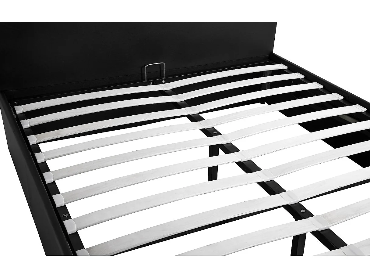 Cadre de lit EDGAR avec sommier relevable à lattes en simili - Noir, Largeur - 140 cm