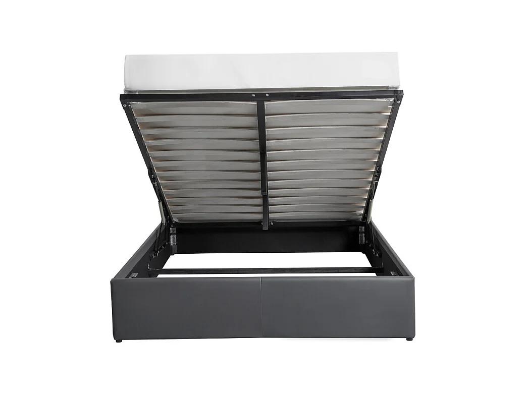 Cadre de lit EDGAR avec sommier relevable à lattes en simili - Gris, Largeur - 140 cm