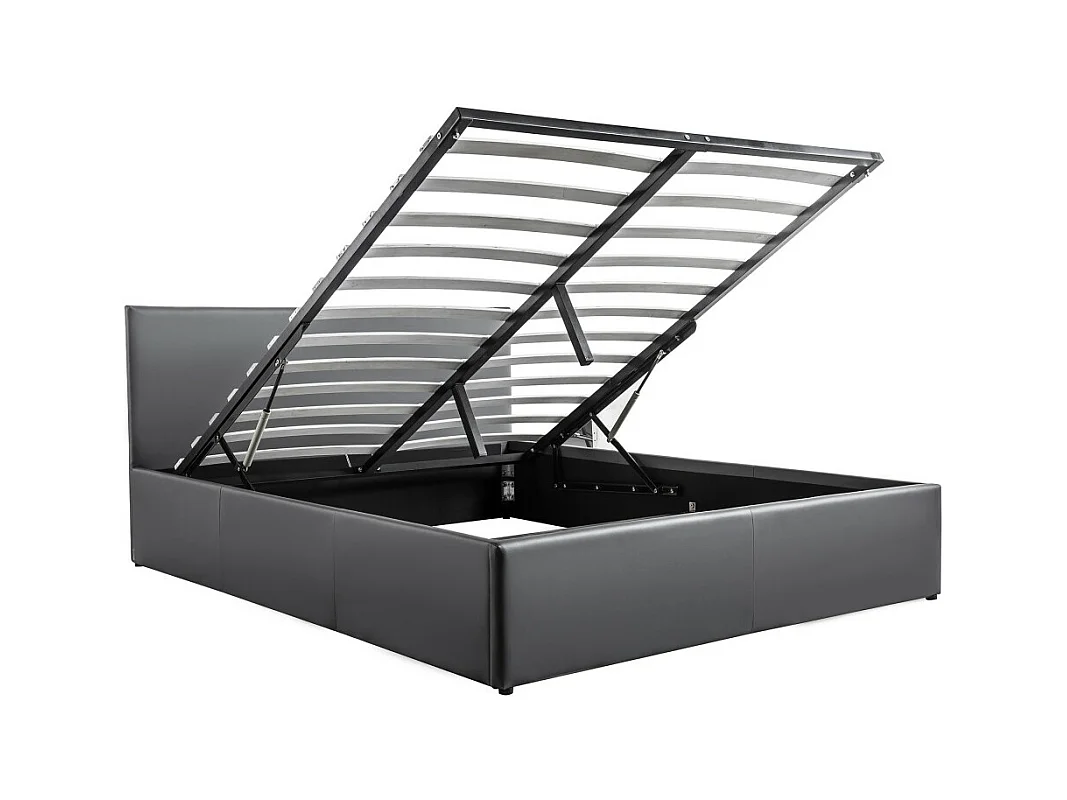 Cadre de lit EDGAR avec sommier relevable à lattes en simili - Gris, Largeur - 140 cm