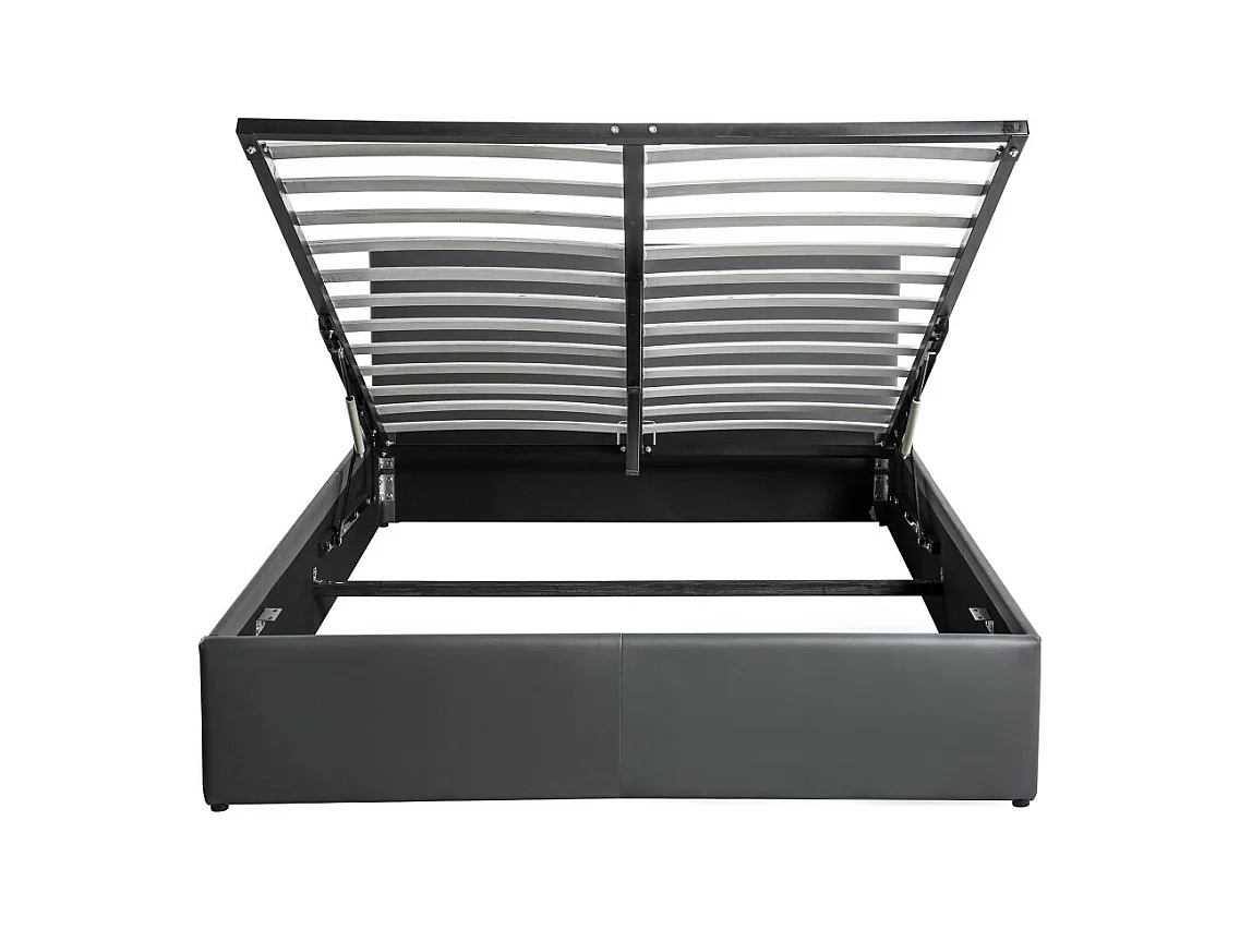 Cadre de lit EDGAR avec sommier relevable à lattes en simili - Gris, Largeur - 140 cm
