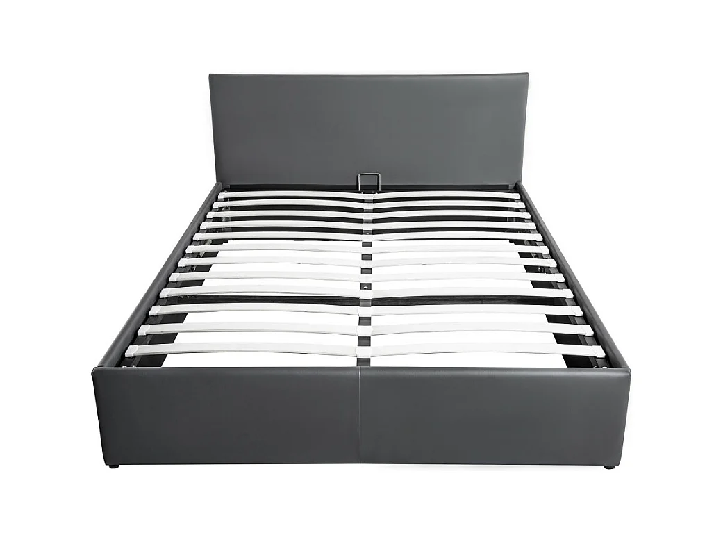 Cadre de lit EDGAR avec sommier relevable à lattes en simili - Gris, Largeur - 140 cm