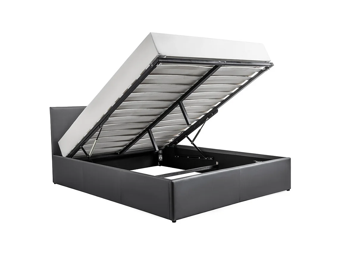 Cadre de lit EDGAR avec sommier relevable à lattes en simili - Gris, Largeur - 140 cm