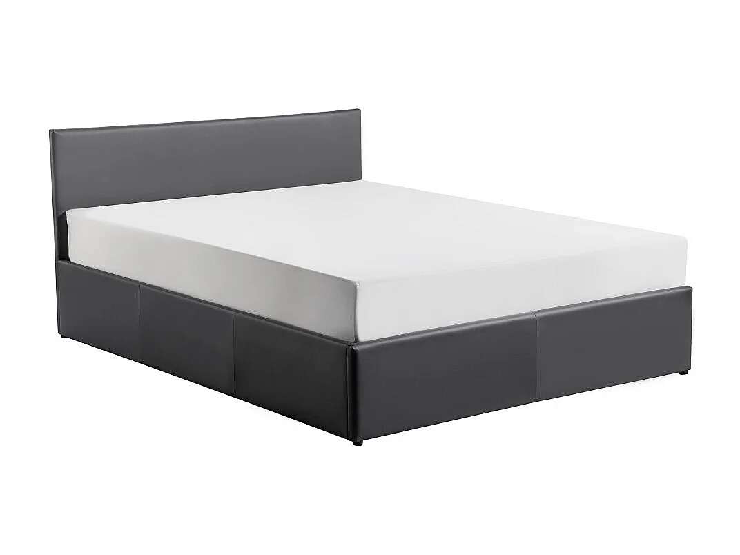 Cadre de lit EDGAR avec sommier relevable à lattes en simili - Gris, Largeur - 140 cm