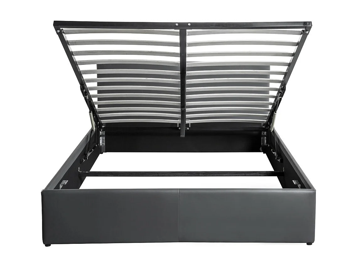 Cadre de lit EDGAR avec sommier relevable à lattes en simili - Gris, Largeur - 140 cm