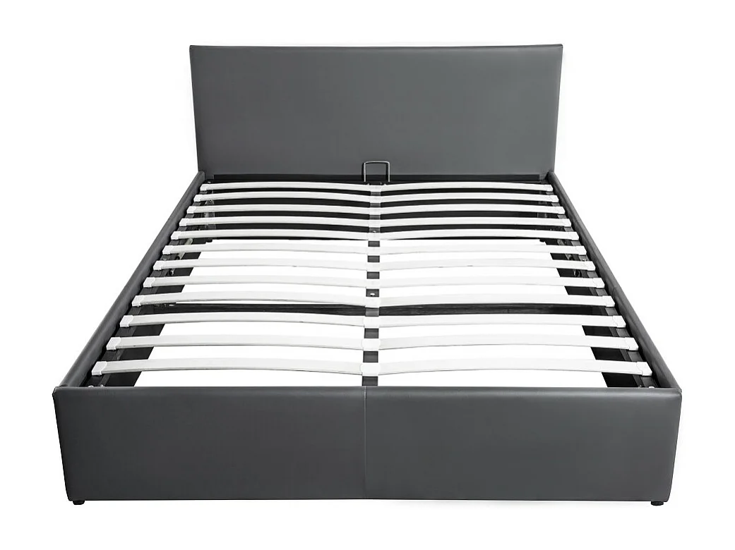 Cadre de lit EDGAR avec sommier relevable à lattes en simili - Gris, Largeur - 140 cm