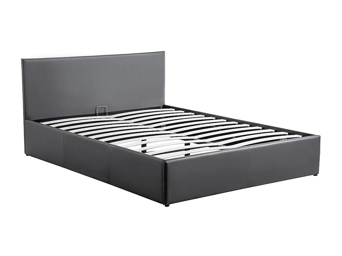 Cadre de lit EDGAR avec sommier relevable à lattes en simili - Gris, Largeur - 140 cm