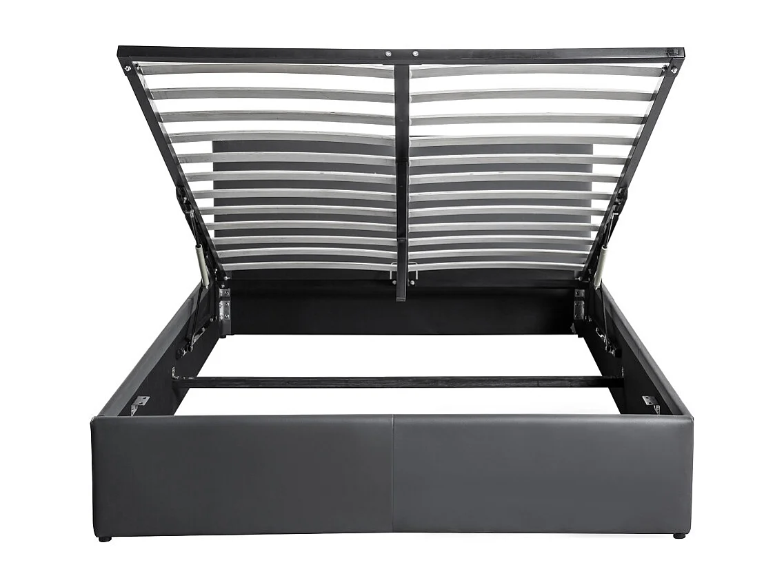 Cadre de lit EDGAR avec sommier relevable à lattes en simili - Gris, Largeur - 140 cm