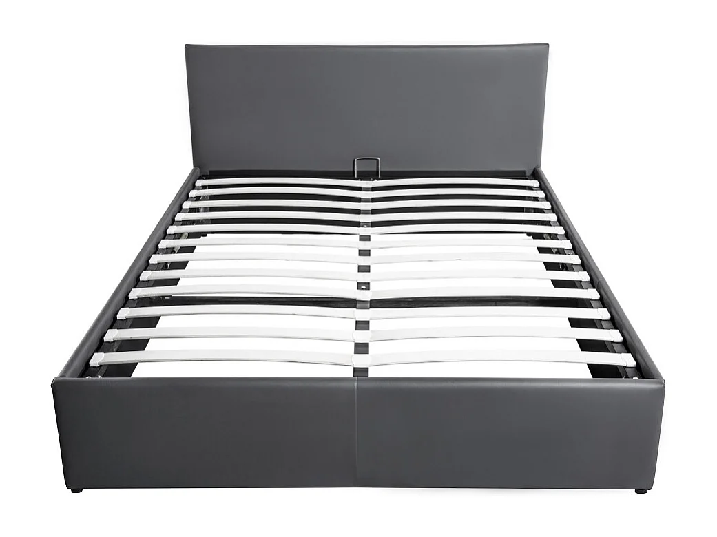 Cadre de lit EDGAR avec sommier relevable à lattes en simili - Gris, Largeur - 140 cm