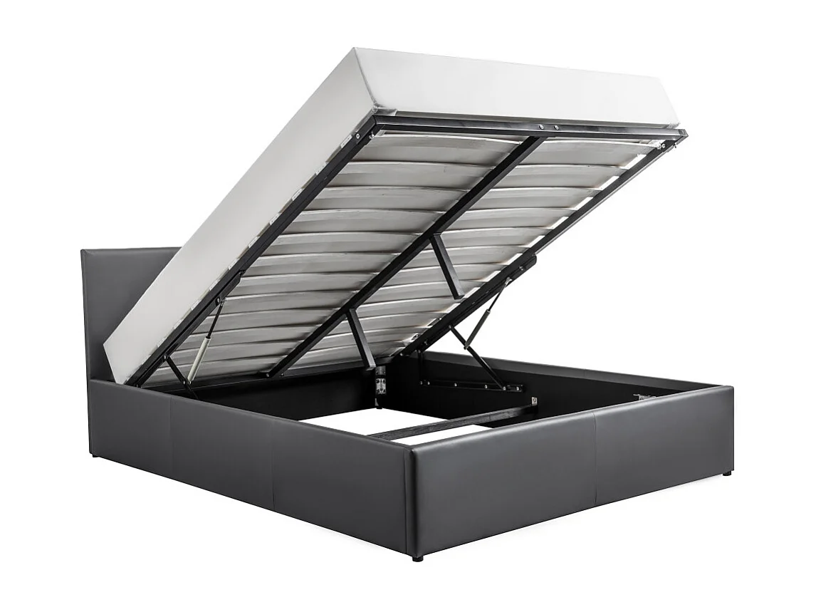 Cadre de lit EDGAR avec sommier relevable à lattes en simili - Gris, Largeur - 140 cm