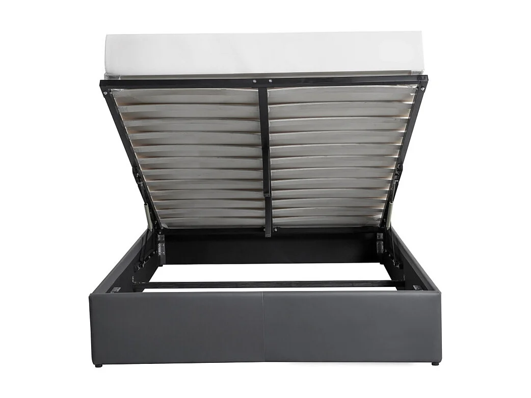 Cadre de lit EDGAR avec sommier relevable à lattes en simili - Gris, Largeur - 140 cm