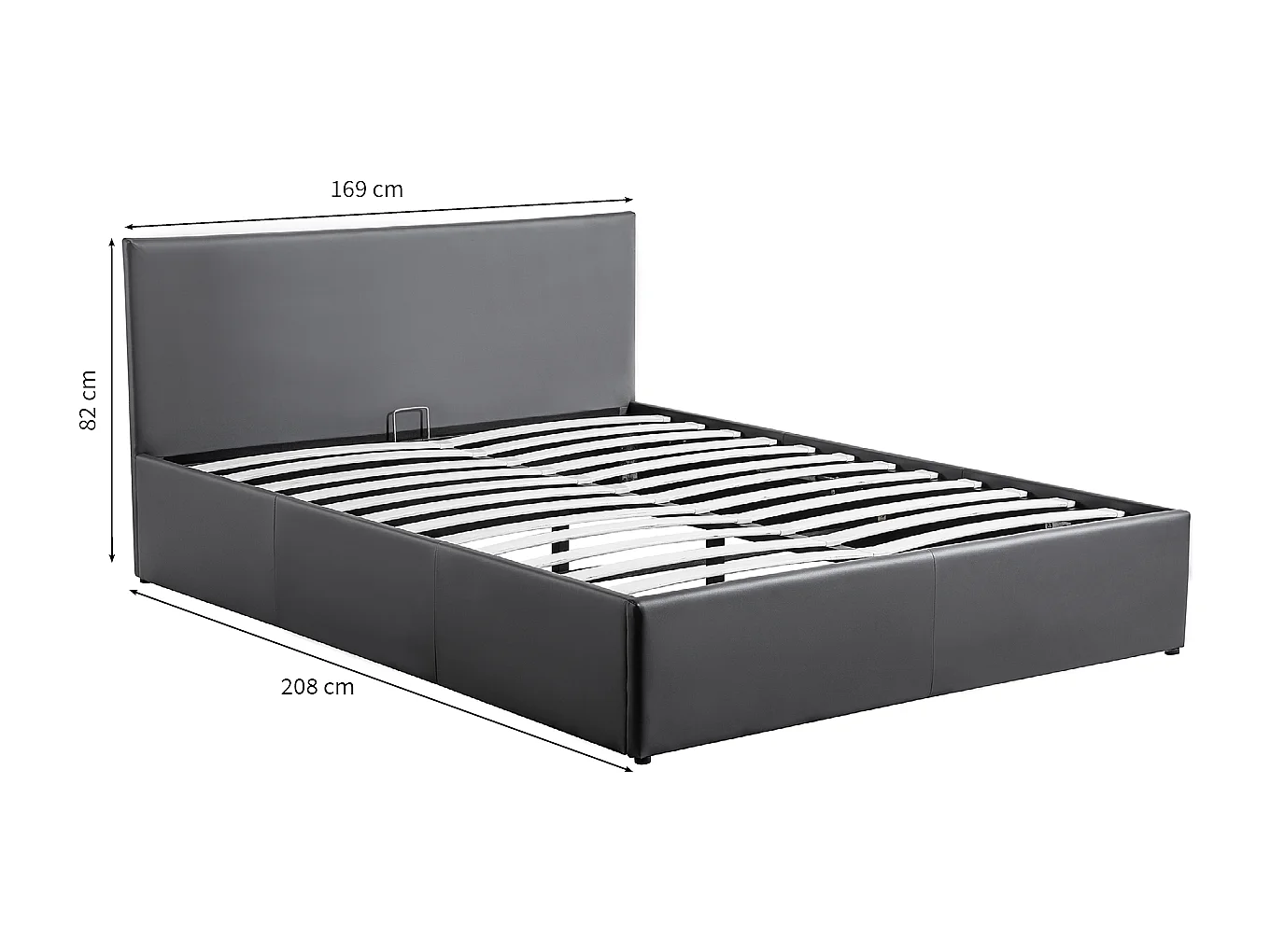 Cadre de lit EDGAR avec sommier relevable à lattes en simili - Gris, Largeur - 140 cm