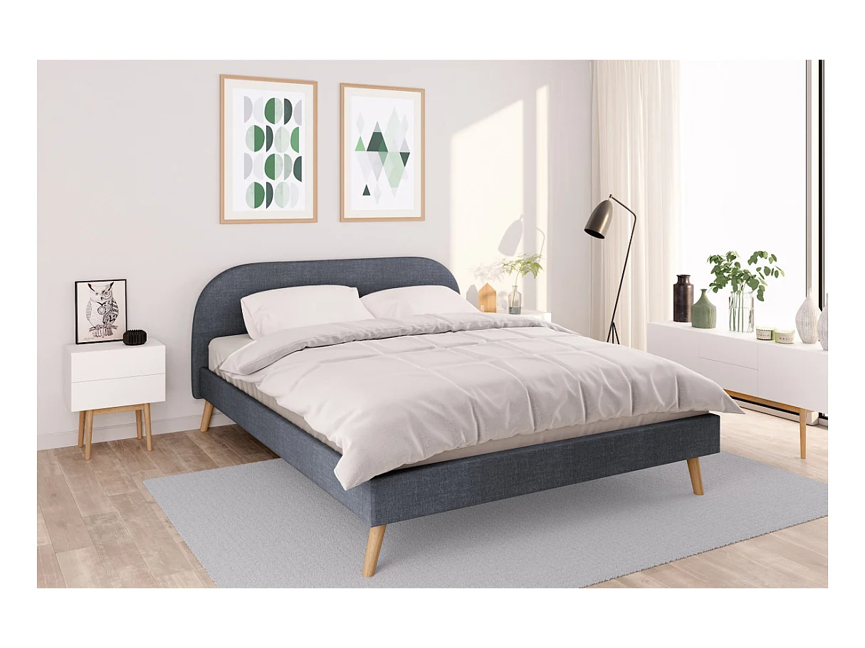 Cadre de lit MOBY avec sommier à lattes en tissu - Gris anthracite, Largeur - 160 cm