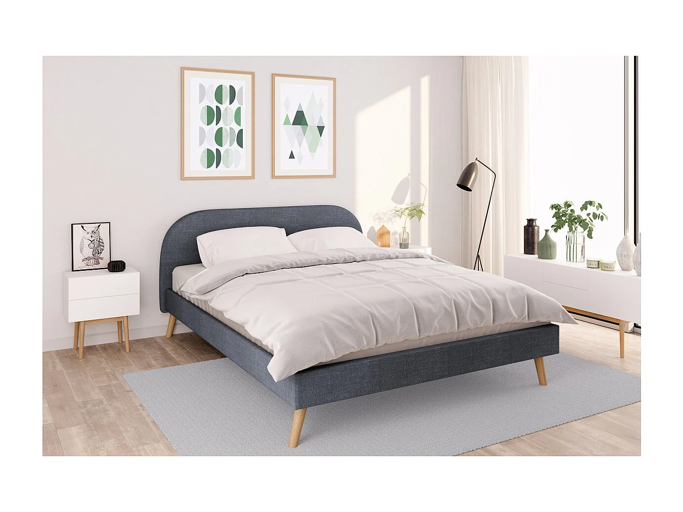 Cadre de lit MOBY avec sommier à lattes en tissu - Gris anthracite, Largeur - 160 cm